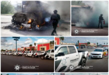 Retiran vehículos calcinados y liberan vialidades tras hechos de riesgo en Matamoros